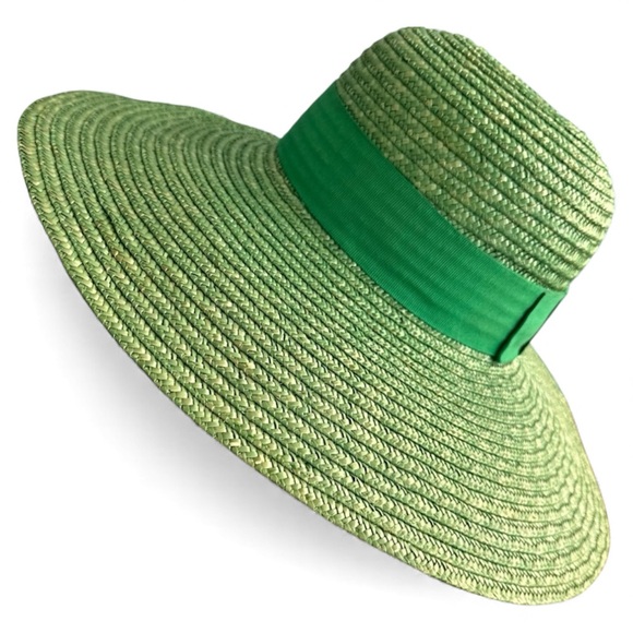 Vintage Italian Straw Sun Hat-Patty Petité Galt-Wide Brim Green Garden Party Hat - Picture 3 of 10